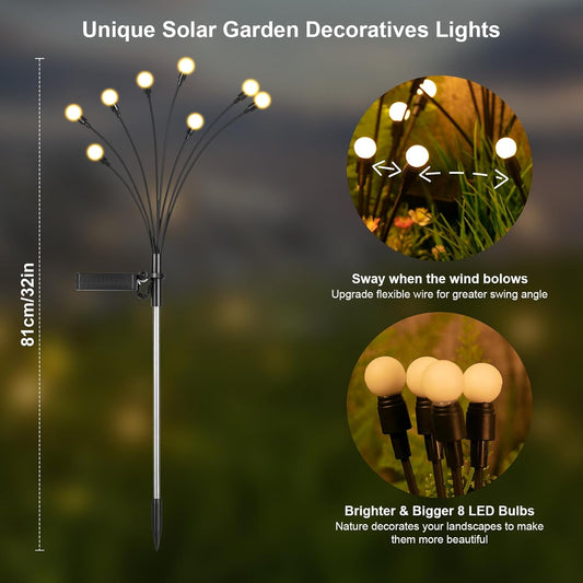 Solar Lights Outdoor(4-Pack, 32 LEDs), ASMAD Solar Garden Lights, Outdoor Decorations, Firefly Light for Patio Decor, Big Bulb, Unique Gifts for Women