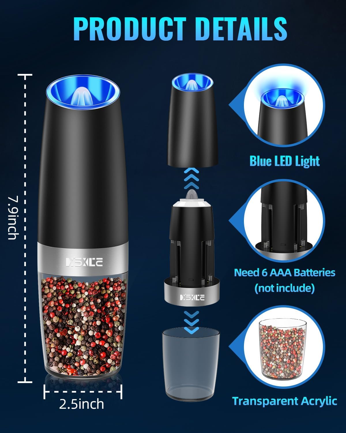 Sweet Alice Gravity Electric Pepper and Salt Grinder Set