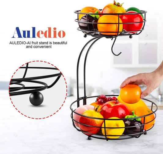 Auledio Iron 2-Tier Countertop Fruit Vegetables Basket Bowl