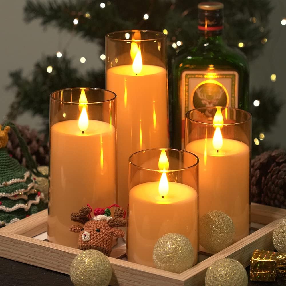 Fo32won Amber LED Flameless Pillar Candles