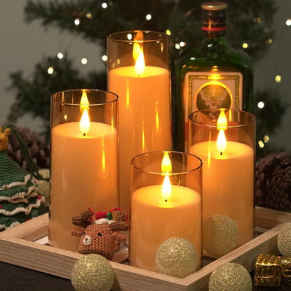 Fo32won Amber LED Flameless Pillar Candles