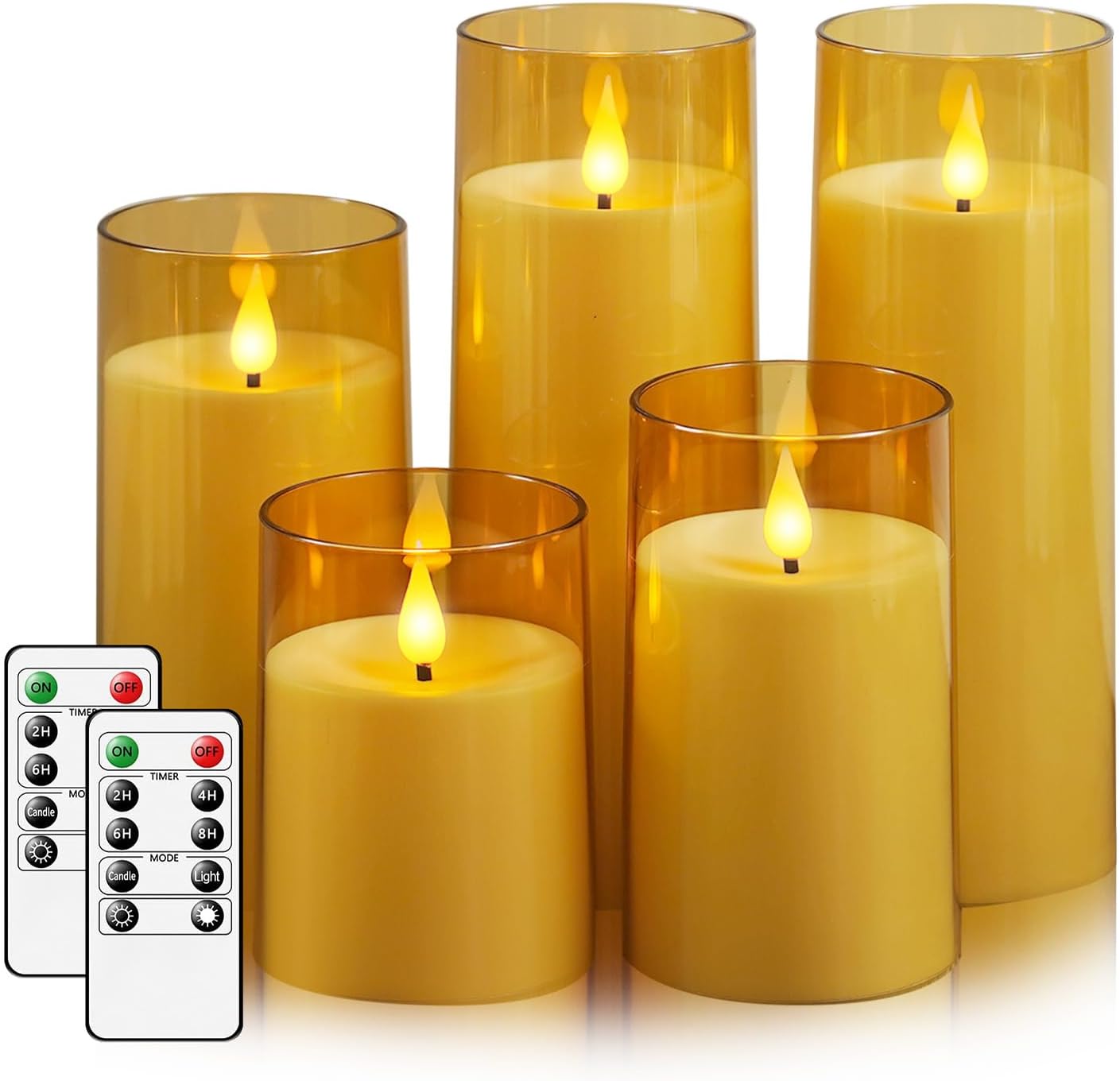Fo32won Amber LED Flameless Pillar Candles