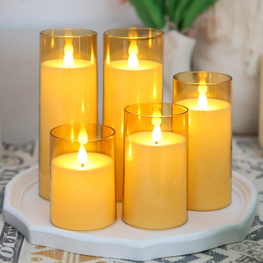 Fo32won Amber LED Flameless Pillar Candles