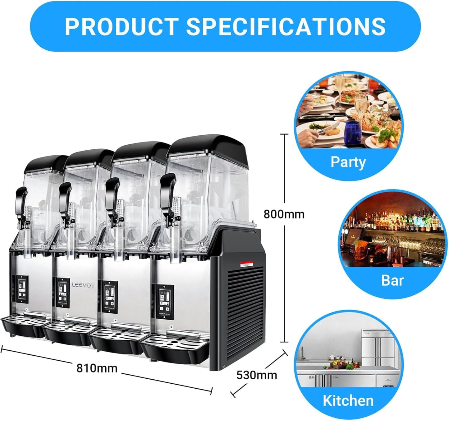 Commercial Slushy Machine, 4x3.2 Gallons Quadruple Tank Margarita Frozen drink Machine
