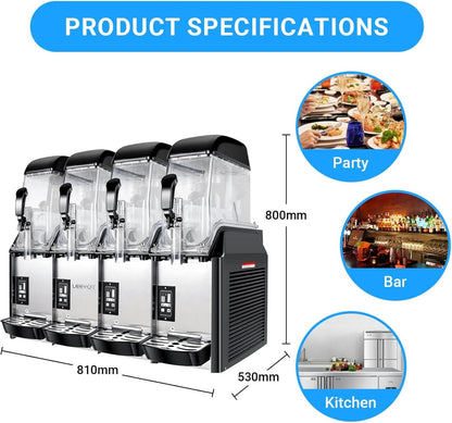 Commercial Slushy Machine, 4x3.2 Gallons Quadruple Tank Margarita Frozen drink Machine
