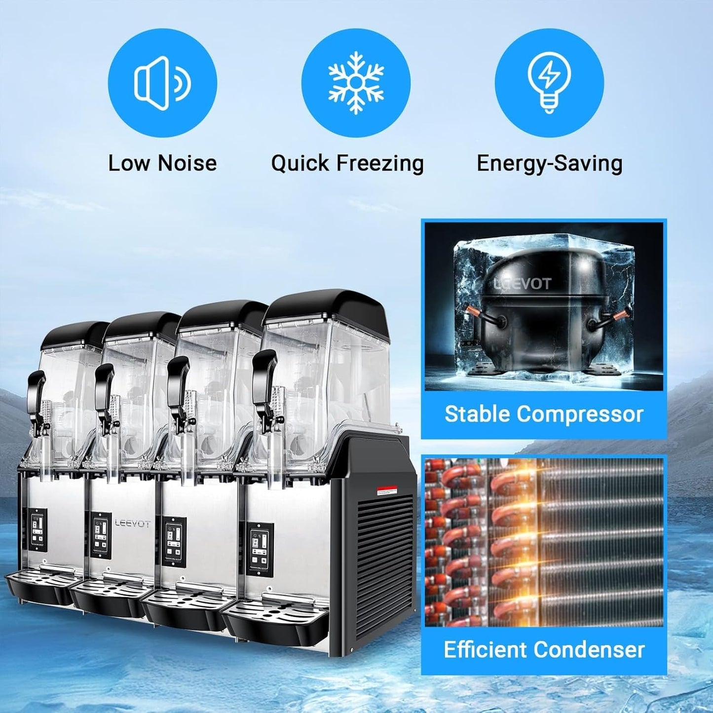 Commercial Slushy Machine, 4x3.2 Gallons Quadruple Tank Margarita Frozen drink Machine