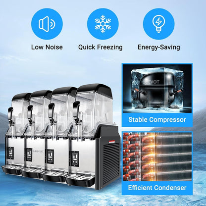 Commercial Slushy Machine, 4x3.2 Gallons Quadruple Tank Margarita Frozen drink Machine