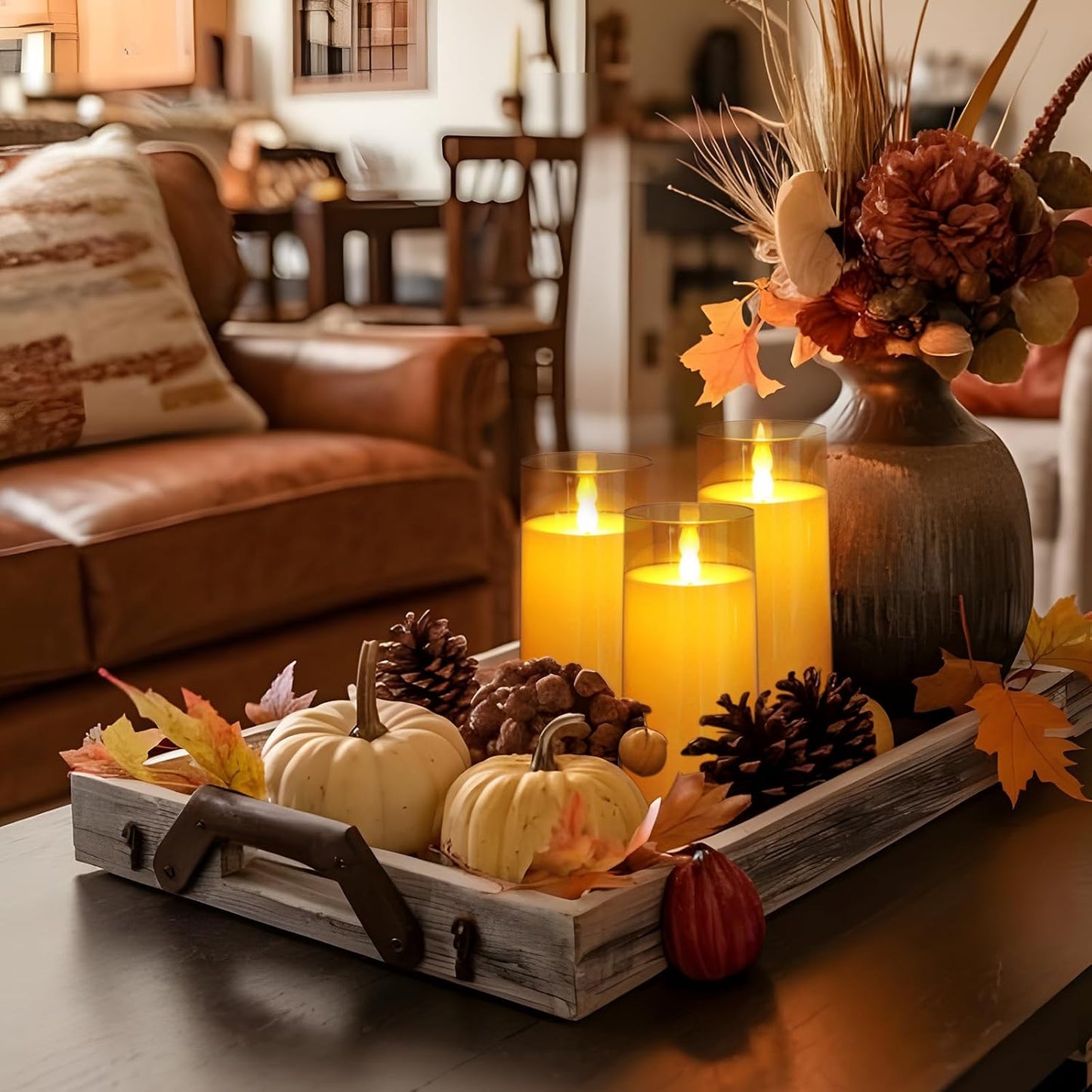 Fo32won Amber LED Flameless Pillar Candles