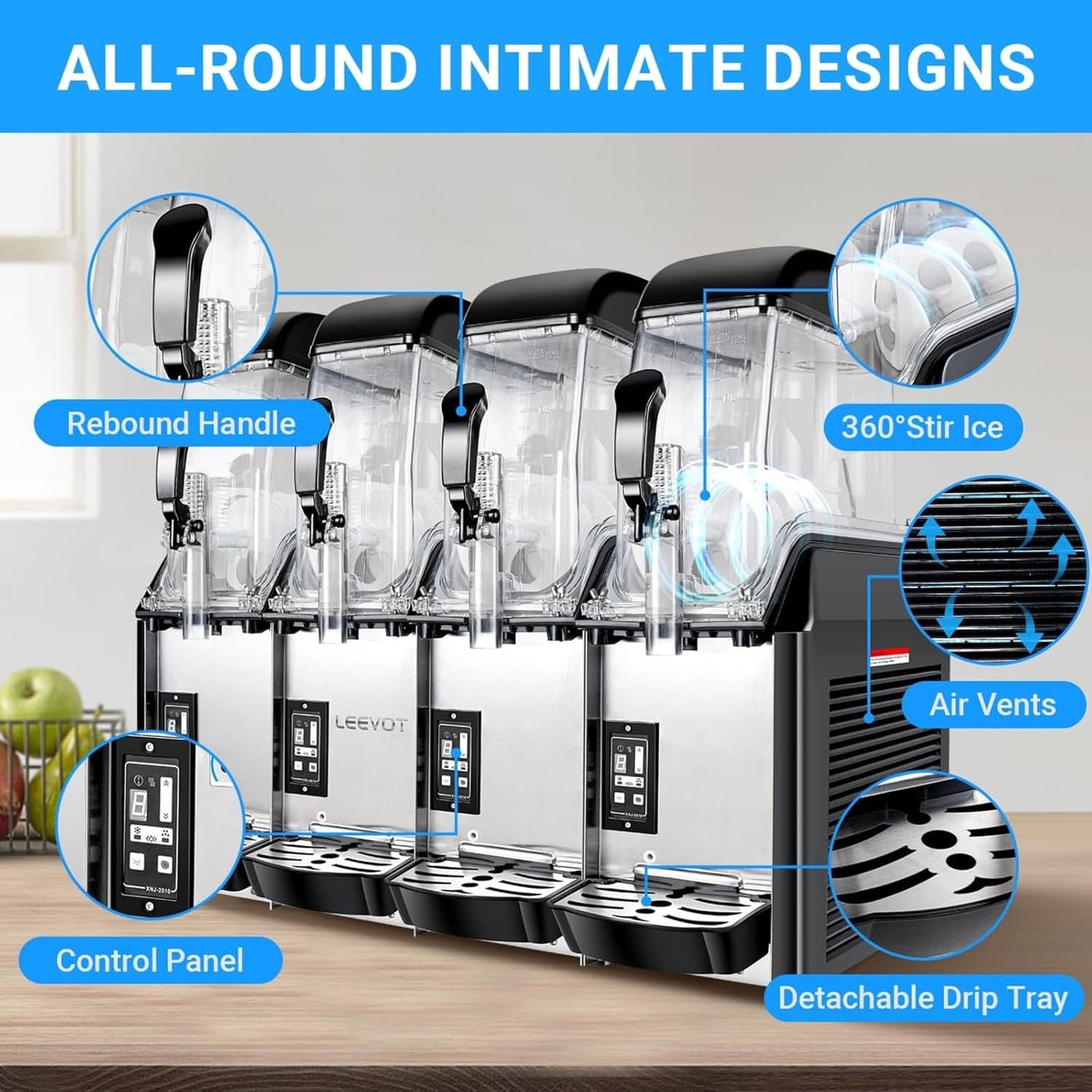 Commercial Slushy Machine, 4x3.2 Gallons Quadruple Tank Margarita Frozen drink Machine