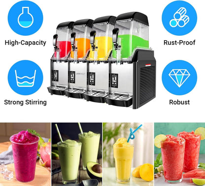 Commercial Slushy Machine, 4x3.2 Gallons Quadruple Tank Margarita Frozen drink Machine