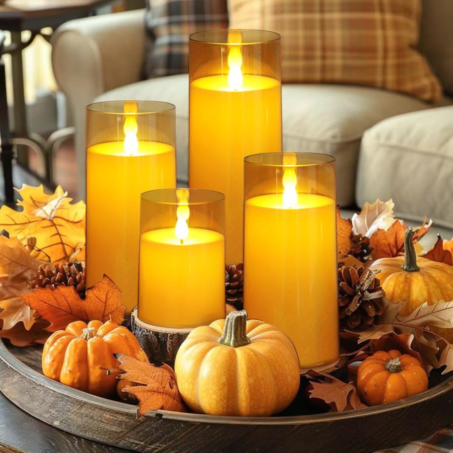 Fo32won Amber LED Flameless Pillar Candles