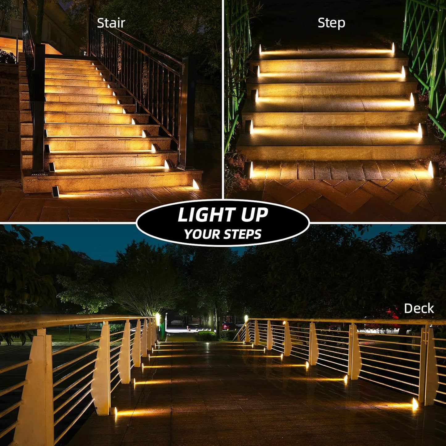 6 Pack Solar Step Lights for Outside, Waterproof IP67 Solar Stair Lights Outdoor - Auto On/Off, Warm White, Steps, Stairs, Deck, Patio, Yard, Porch, Front Door