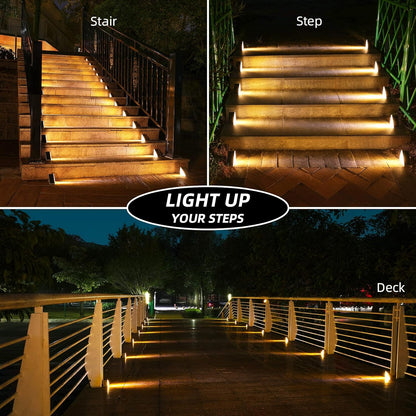 6 Pack Solar Step Lights for Outside, Waterproof IP67 Solar Stair Lights Outdoor - Auto On/Off, Warm White, Steps, Stairs, Deck, Patio, Yard, Porch, Front Door