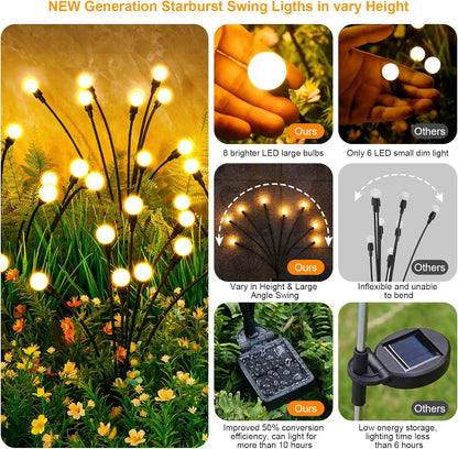 Solar Lights Outdoor(4-Pack, 32 LEDs), ASMAD Solar Garden Lights, Outdoor Decorations, Firefly Light for Patio Decor, Big Bulb, Unique Gifts for Women