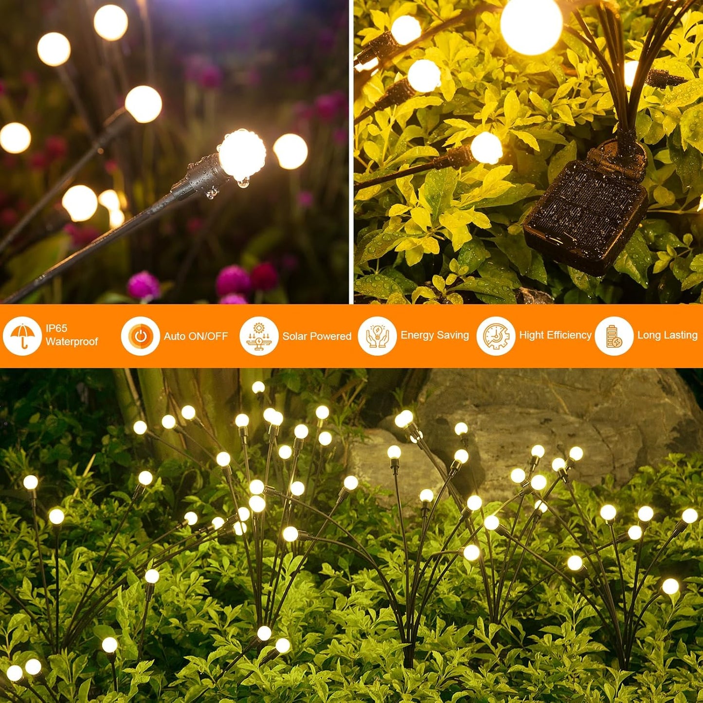 Solar Lights Outdoor(4-Pack, 32 LEDs), ASMAD Solar Garden Lights, Outdoor Decorations, Firefly Light for Patio Decor, Big Bulb, Unique Gifts for Women
